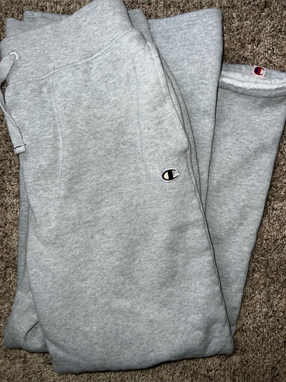 Vintage 1990’s Champion Light Gray Wide Leg Sweatpants Embroidered Logo Small